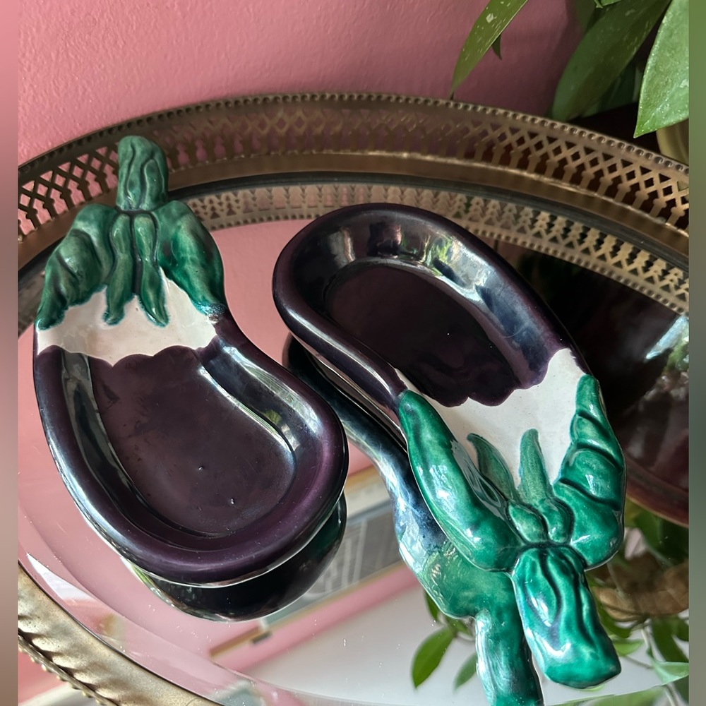 Set of 2 1970's Eggplant Aubergine Made in Japan Ceramic Serving Trinket Bowls